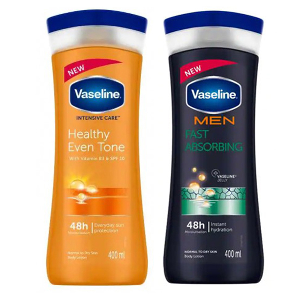 لوسیون بدن وازلین مدل healthy even tone حجم 400 میلی لیتر به همراه لوسیون بدن مدل fast absorbing