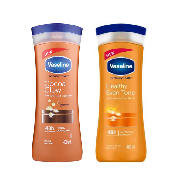 لوسیون بدن وازلین مدل healthy even tone حجم 400 میلی لیتر به همراه لوسیون بدن وازلین مدل cocoa glow حجم 400 میلی لیتر