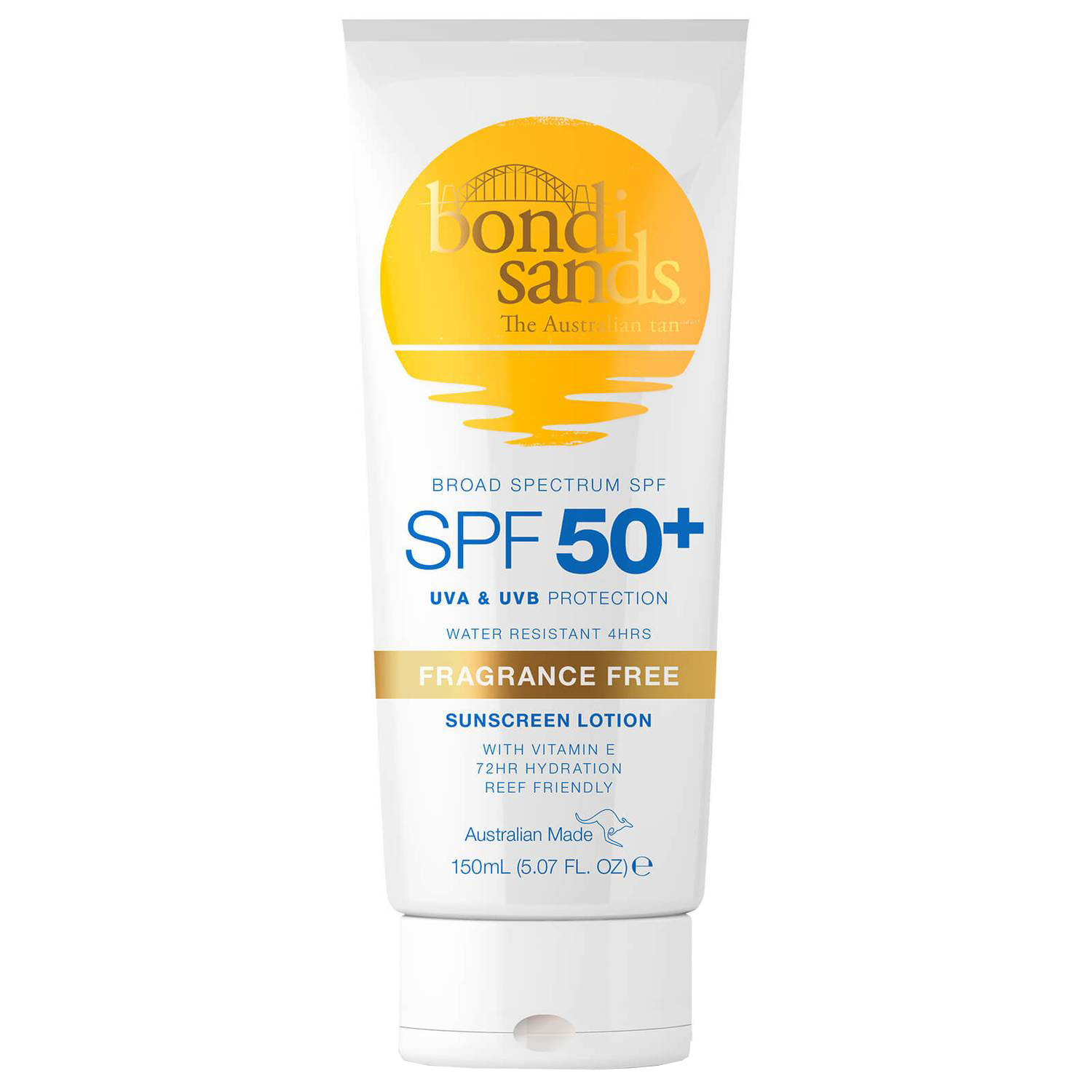 لوسیون ضد آفتاب بدون رنگ بوندی سندز spf 50 مدل hydration ‌مناسب پوست‌های حساس حجم 150 میلی‌لیتر