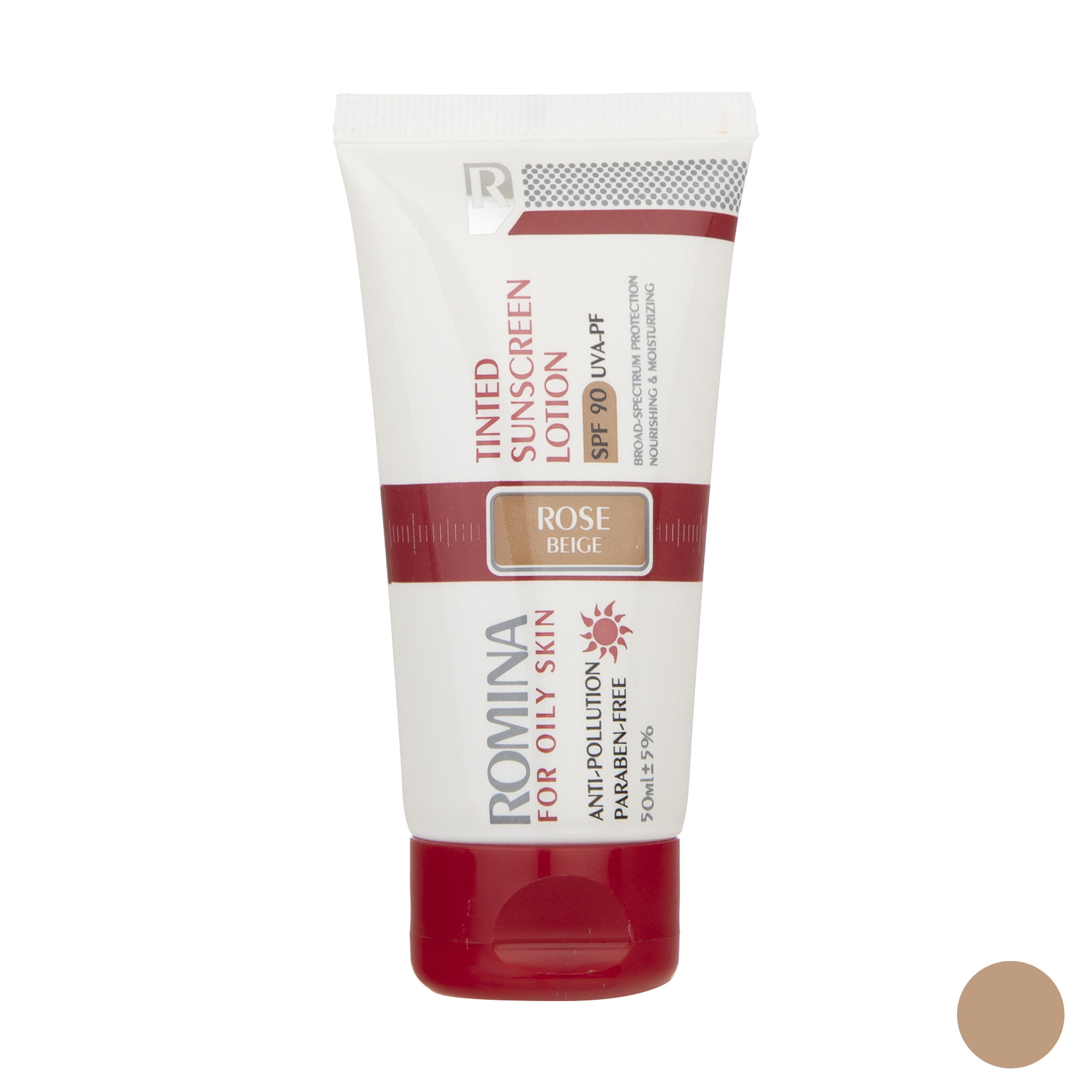 لوسیون ضد آفتاب رومینا مدل rose beige 90 حجم 50 میلی لیتر