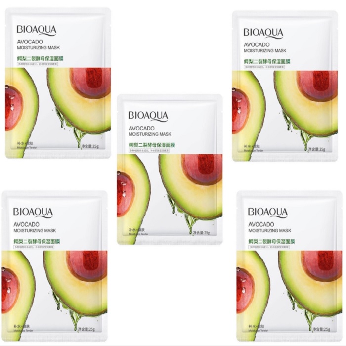 ماسک صورت بایو آکوا مدل avocado وزن 25 گرم مجموعه 5 عددی