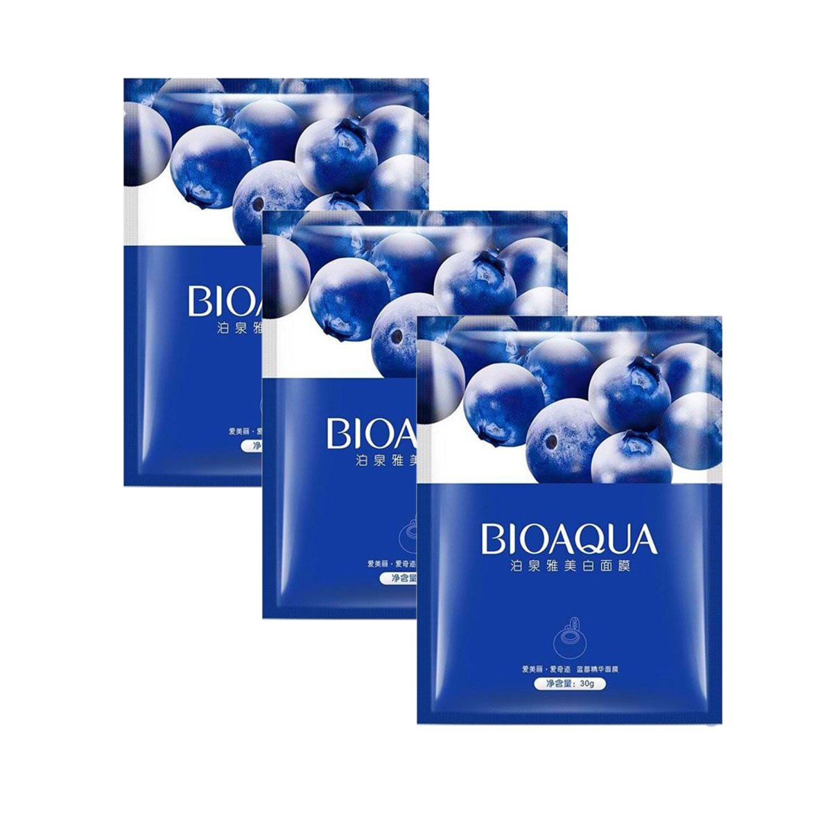 ماسک صورت بایو آکوا مدل blueberry وزن 30 گرم بسته 3 عددی