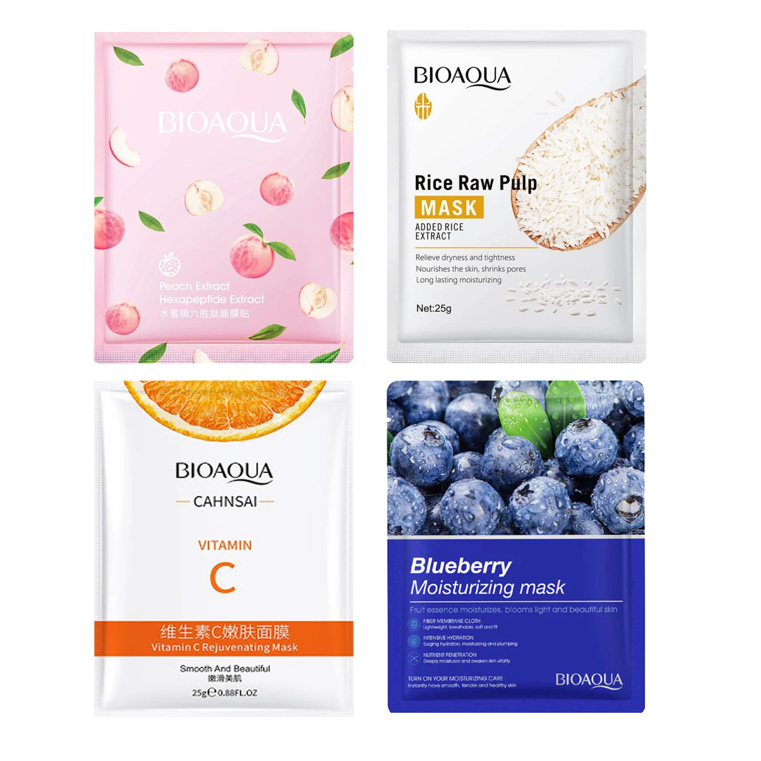 ماسک صورت بایو آکوا مدل skin care وزن 25 گرم بسته 4 عددی