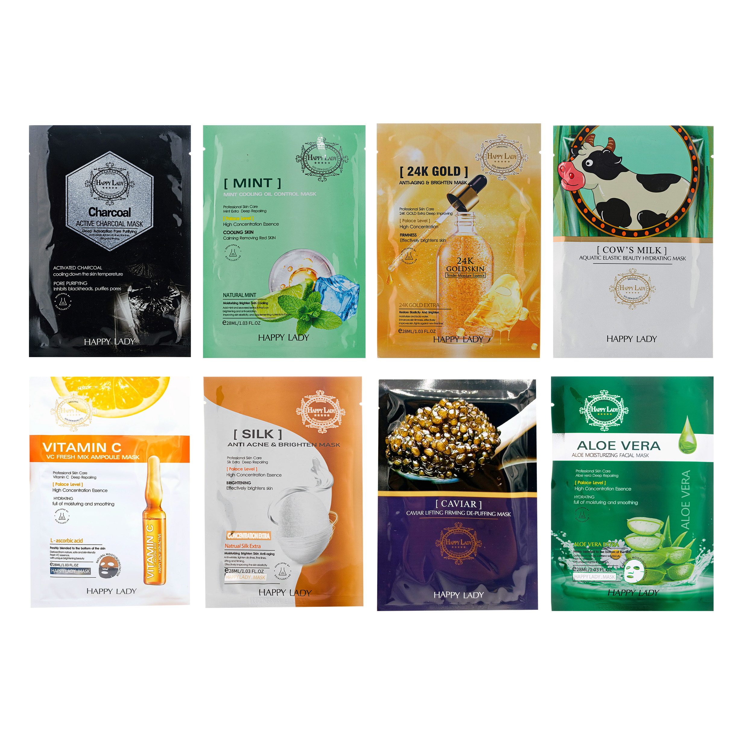 ماسک صورت هپی لیدی مدل versatile حجم 28 میلی لیتر مجموعه 8 عددی