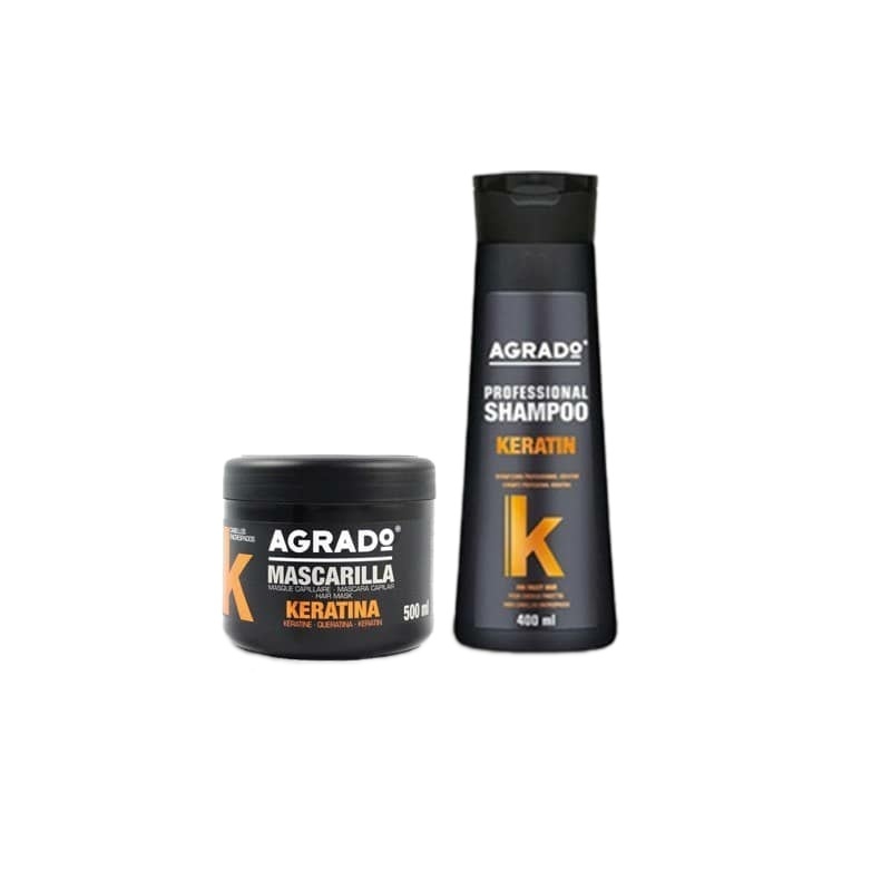 ماسک مو آگرادو مدل keratina حجم 500 میلی لیتر به همراه شامپو مو مدل keratin حجم 400 میلی لیتر