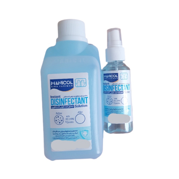 محلول ضدعفونی کننده مانی کل مدل disinfectant حجم 500 میلی لیتر به همراه اسپری ضد عفونی کننده حجم 100 میلی لیتر