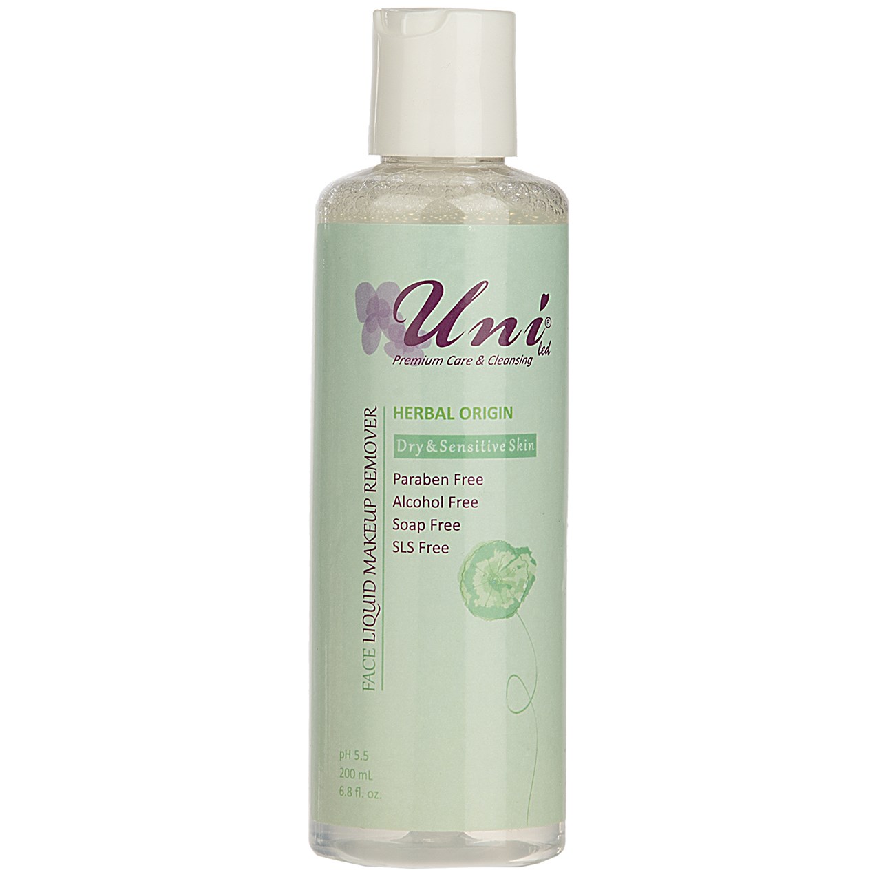 محلول پاک کننده آرایش یونی لد سری herbal origin مدل dry and sensitive skin حجم 200 میلی لیتر