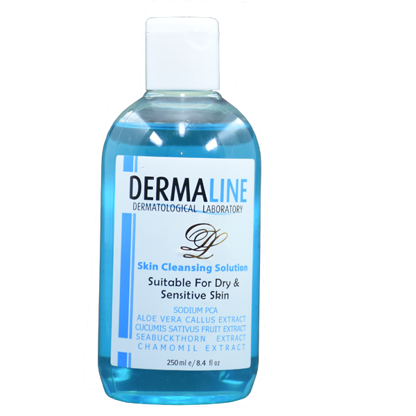محلول پاک کننده صورت درمالاین مدل sensitive skin حجم 250 میلی لیتر