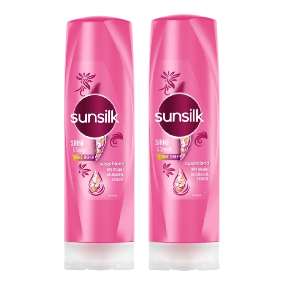 نرم‌کننده مو مدل سان سیلک مدل shine and strength حجم 350 میلی‌لیتر مجموعه دو عددی
