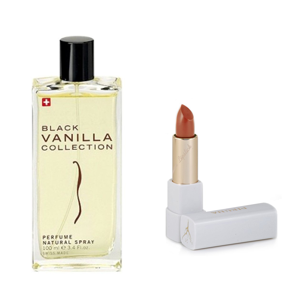 پرفیوم استاویتا مدل black vanilla حجم 100 میلی لیتر به همراه رژلب پیرونا شماره 25