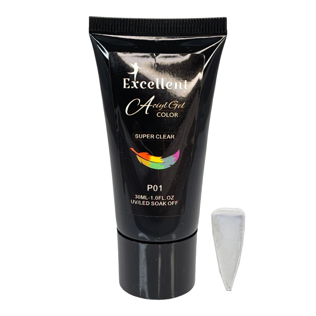 پلی ژل کاشت ناخن اکسلنت مدل super clear p01 حجم 30 میلی لیتر