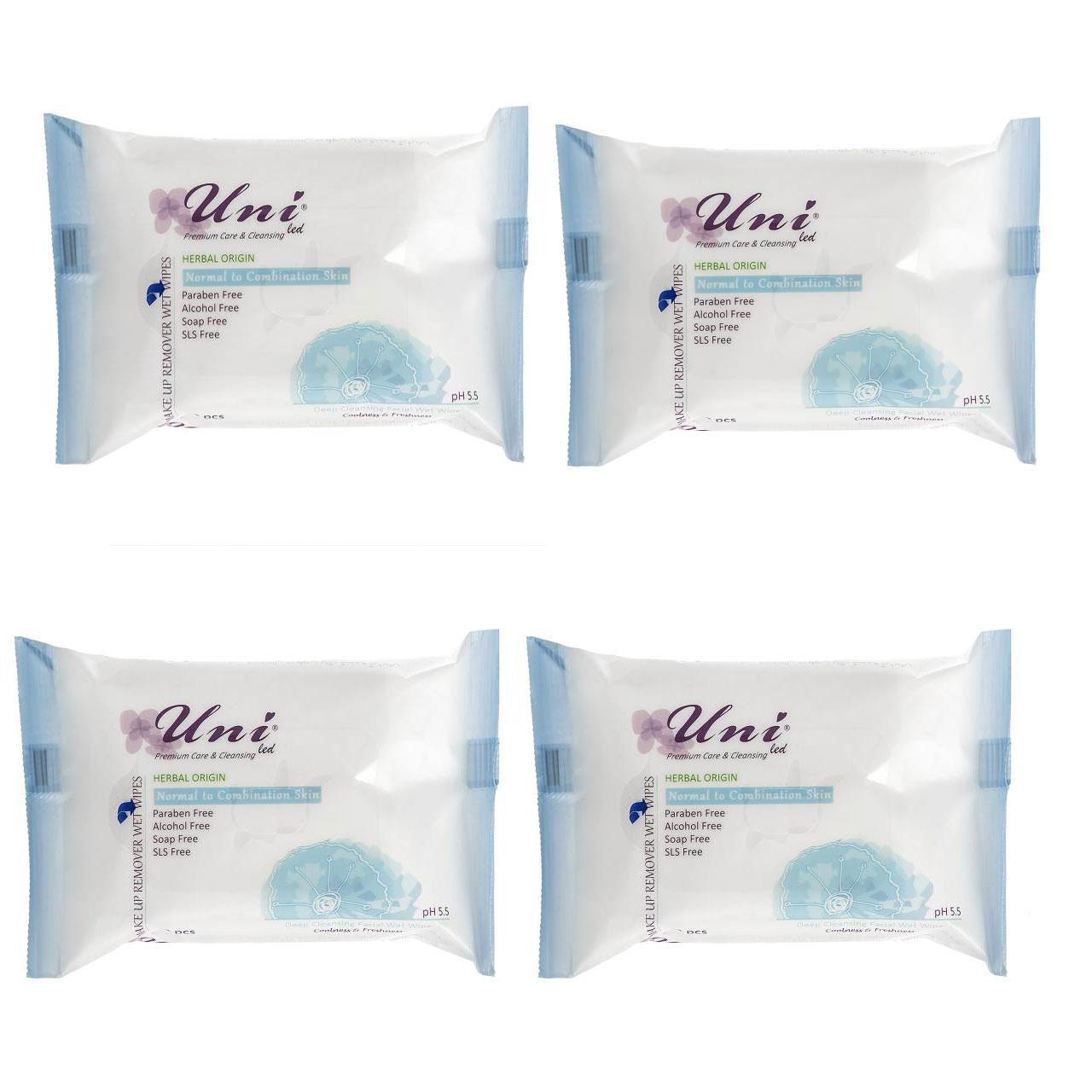 پک دستمال مرطوب پاک کننده آرایش مدل normal to combination skin بسته 4 عددی