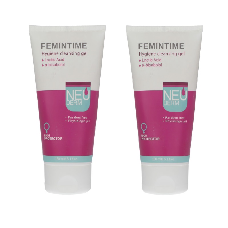 ژل بهداشتی بانوان نئودرم مدل femintime حجم 150 میلی لیتر بسته 2 عددی