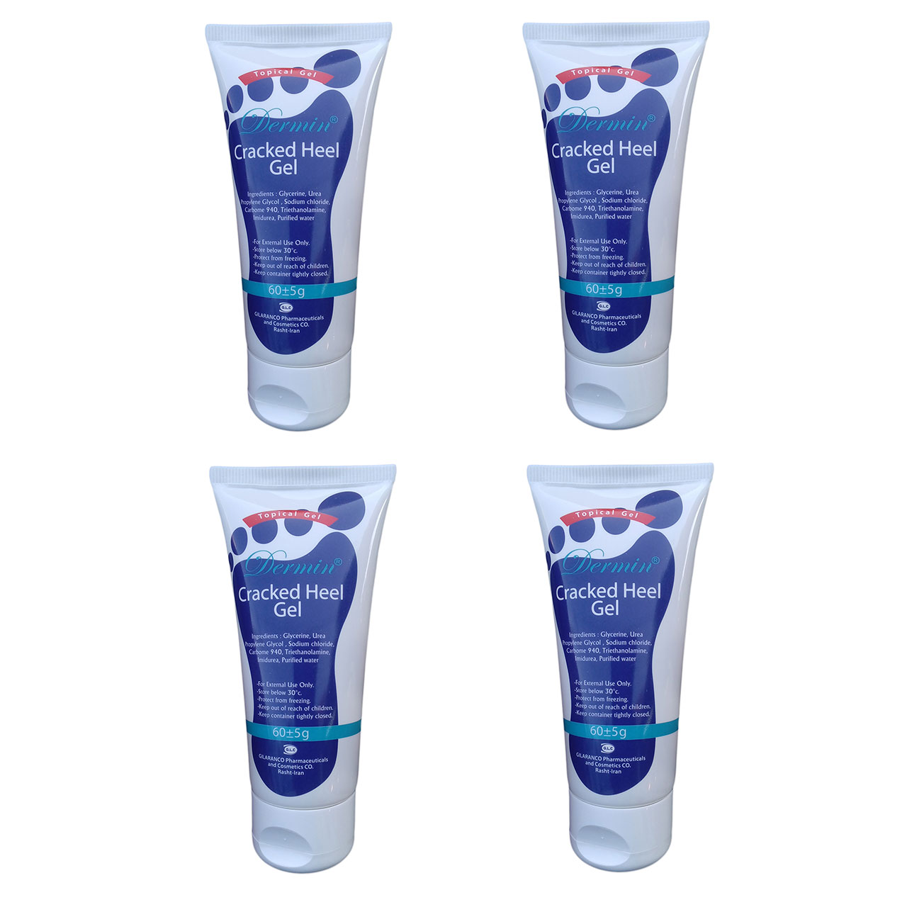 ژل رفع ترک پا درمین مدل cracked heel وزن 60 گرم مجموعه 4 عددی