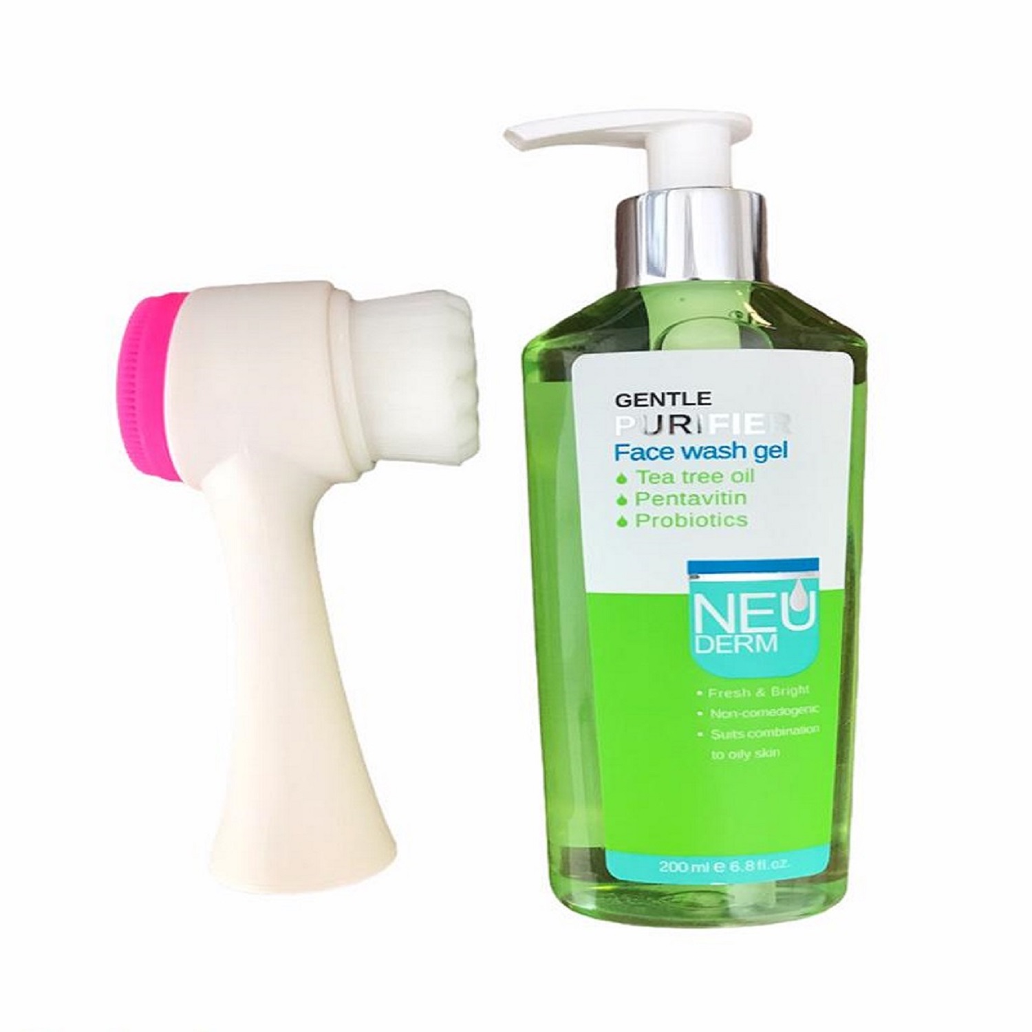 ژل شستشو صورت نئودرم مدل gentle purifier حجم 200 میلی لیتر به همراه برس پاک کننده صورت مدل آوانیوم