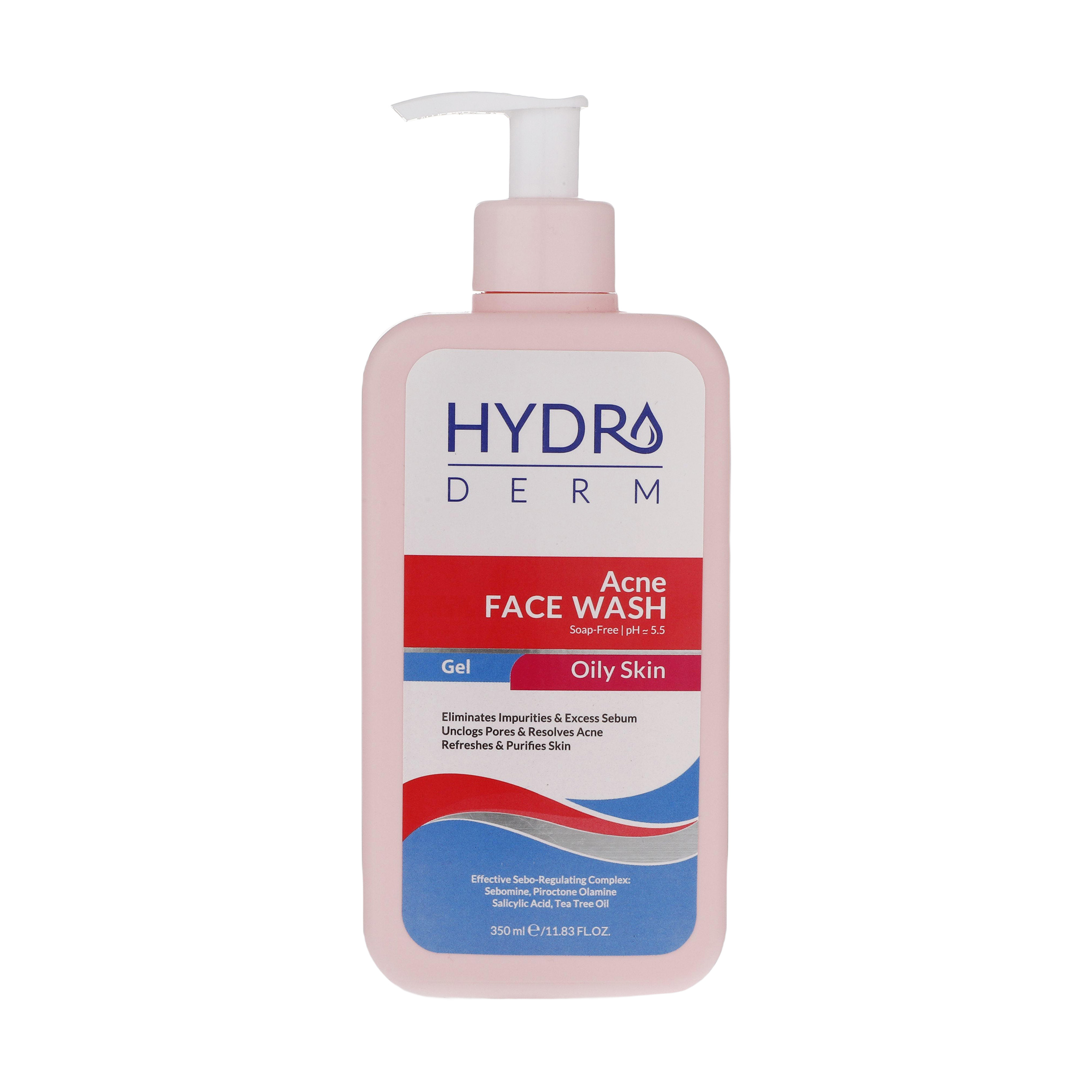 ژل شستشو صورت هیدرودرم مدل acne مناسب پوست های چرب حجم 350 میلی لیتر
