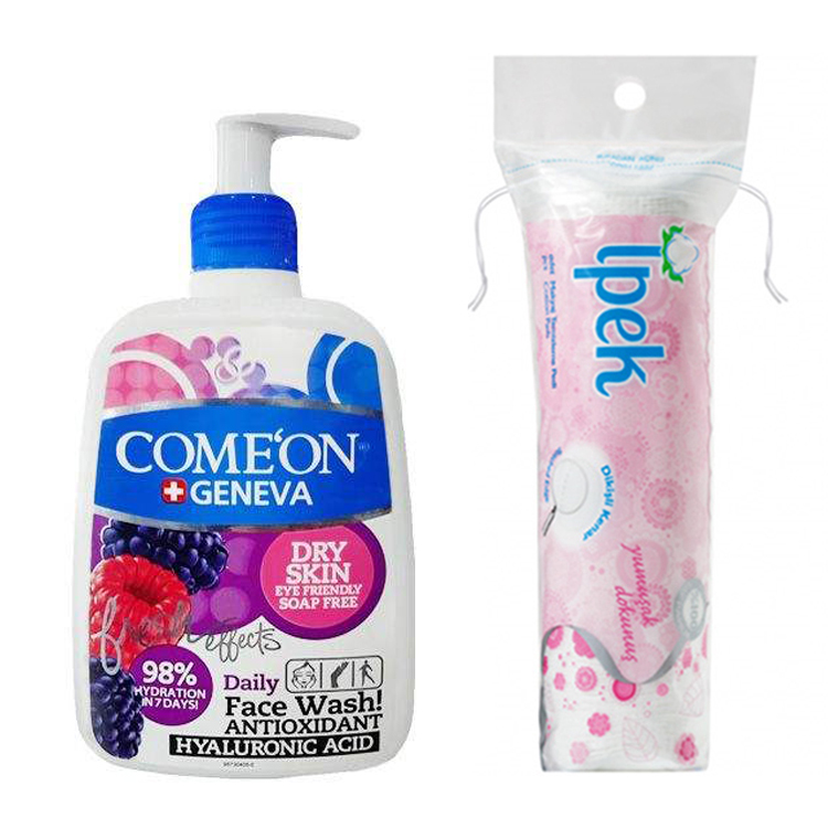 ژل شستشو صورت کامان مدل dry skin حجم 500 میلی لیتر به همراه پد پاک کننده آرایش ایپک بسته 70 عددی