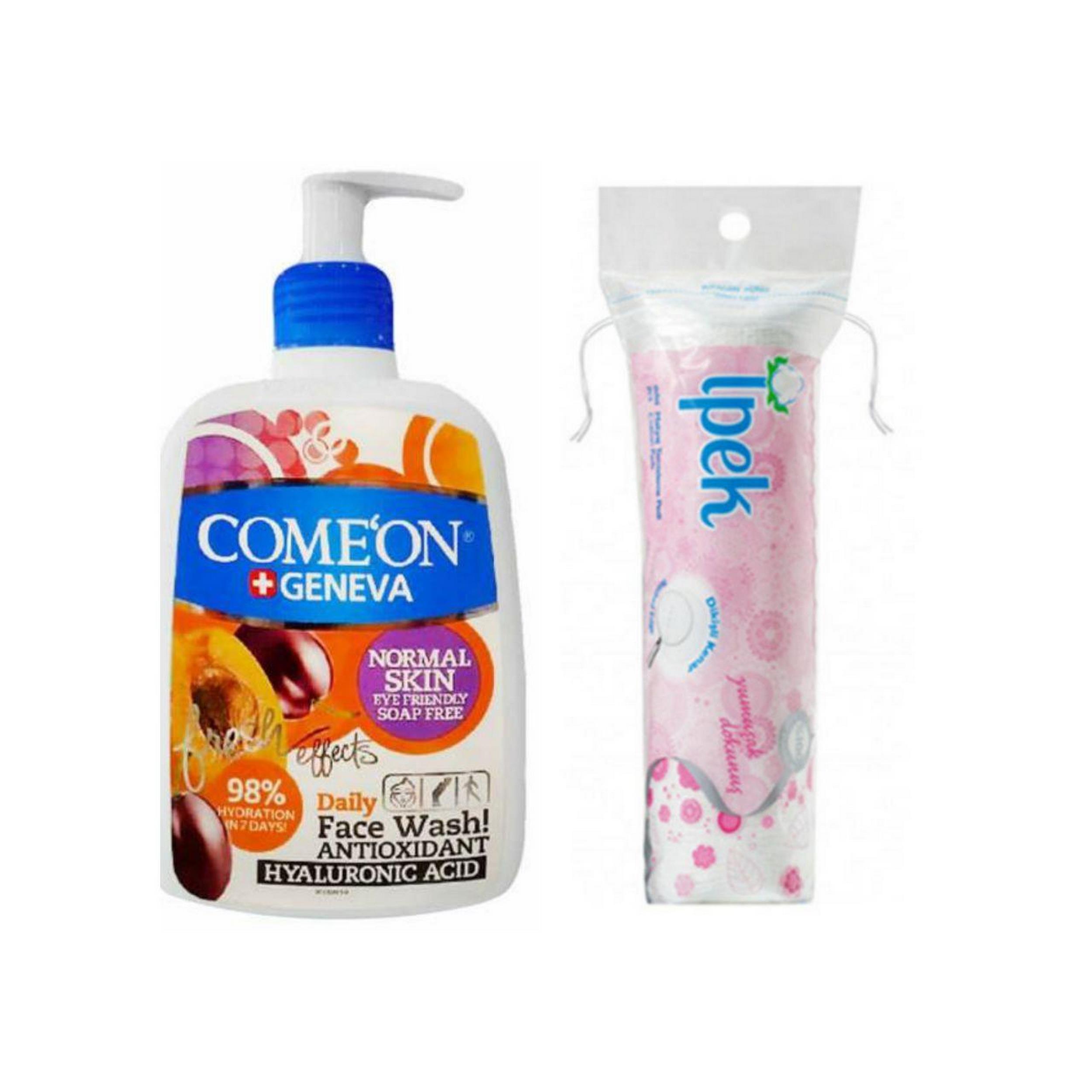 ژل شستشو صورت کامان مدل normal skin حجم 500 میلی لیتر به همراه پد پاک کننده آرایش ایپک بسته 70 عددی