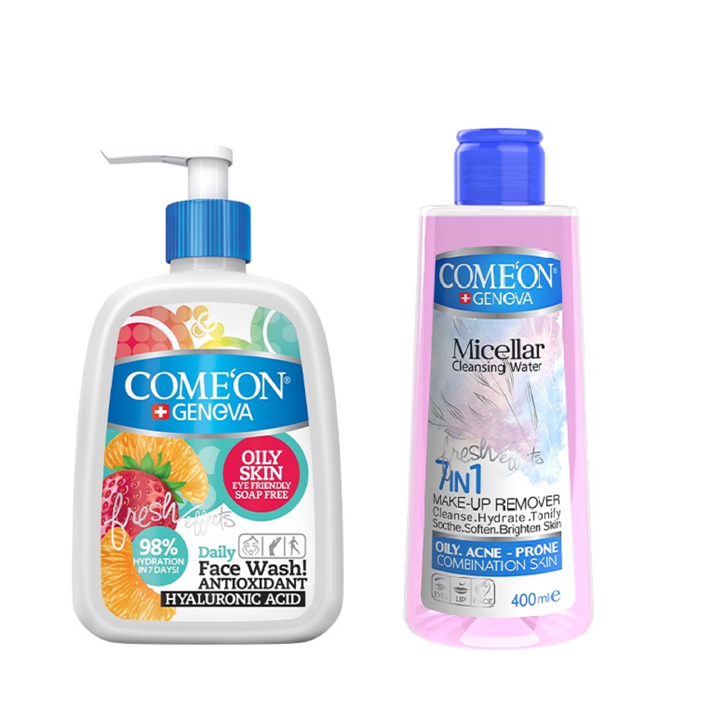 ژل شستشو صورت کامان مدل oily حجم 500 میلی لیتر به همراه آب پاک کننده آرایش صورت کامان مدل oily skin حجم 400 میلی لیتر