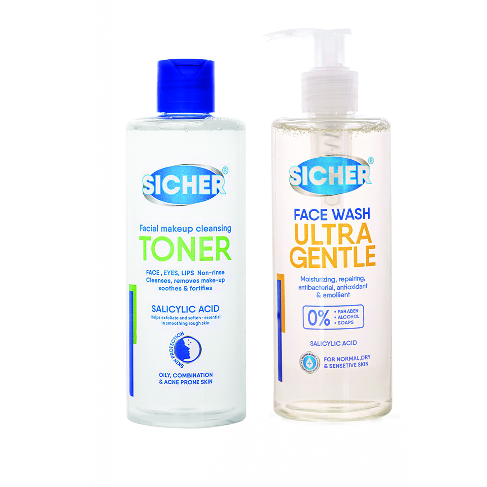 ژل شستشوی صورت سیچر مدل salicylic acid حجم 300 میلی لیتر به همراه تونر سیچر مدل salicylic acid