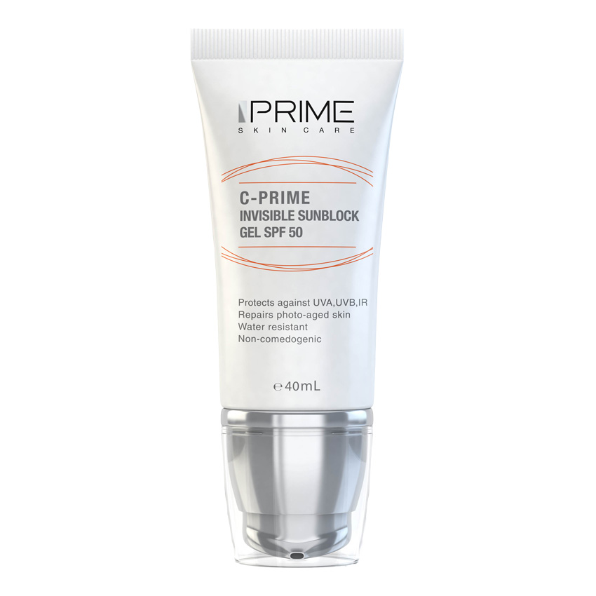 ژل ضد آفتاب بی رنگ پریم spf 50 مدل c prime مناسب برای انواع پوست حجم 40 میلی لیتر
