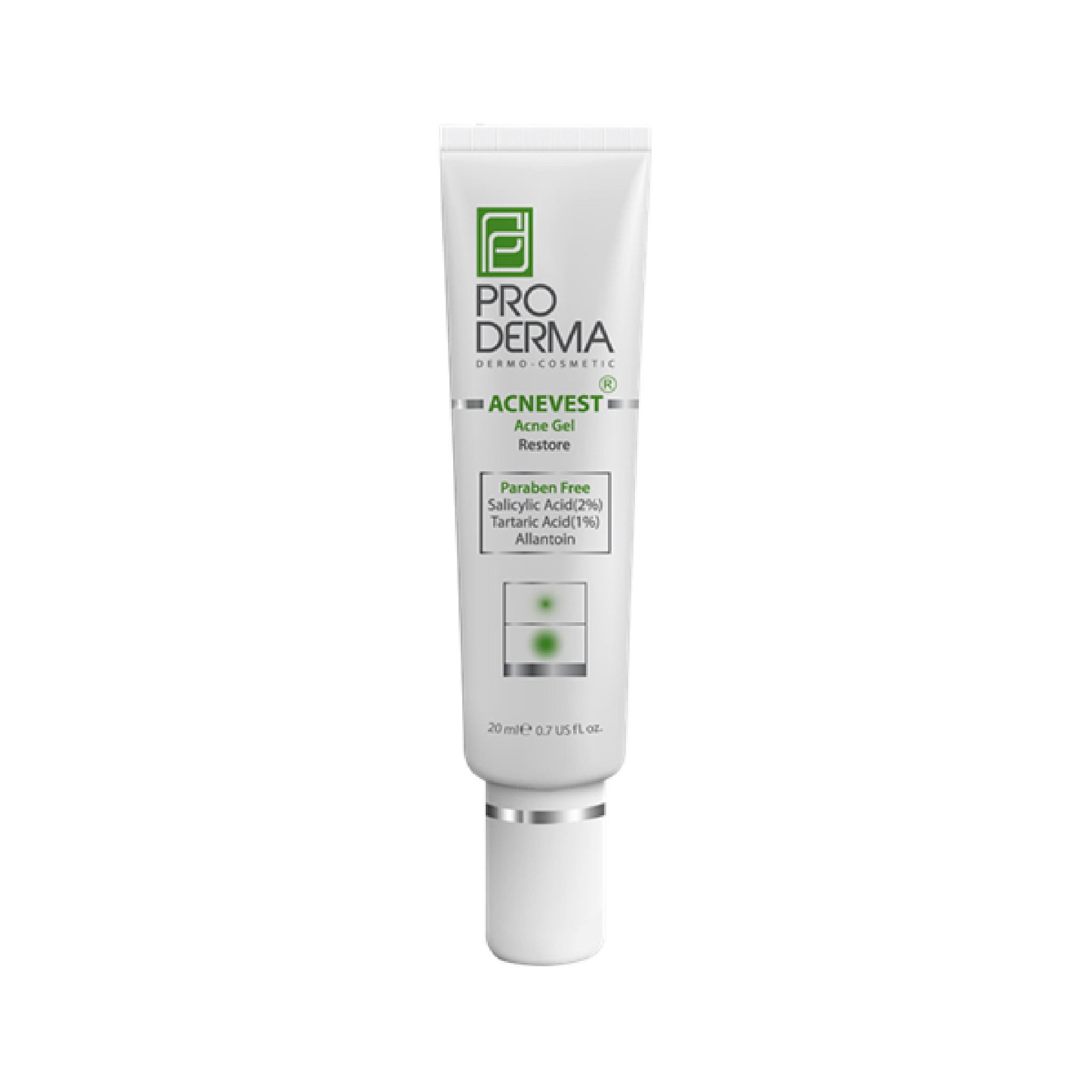 ژل ضد جوش پرودرما مدل acne derm حجم ۲۰ میلی لیتر