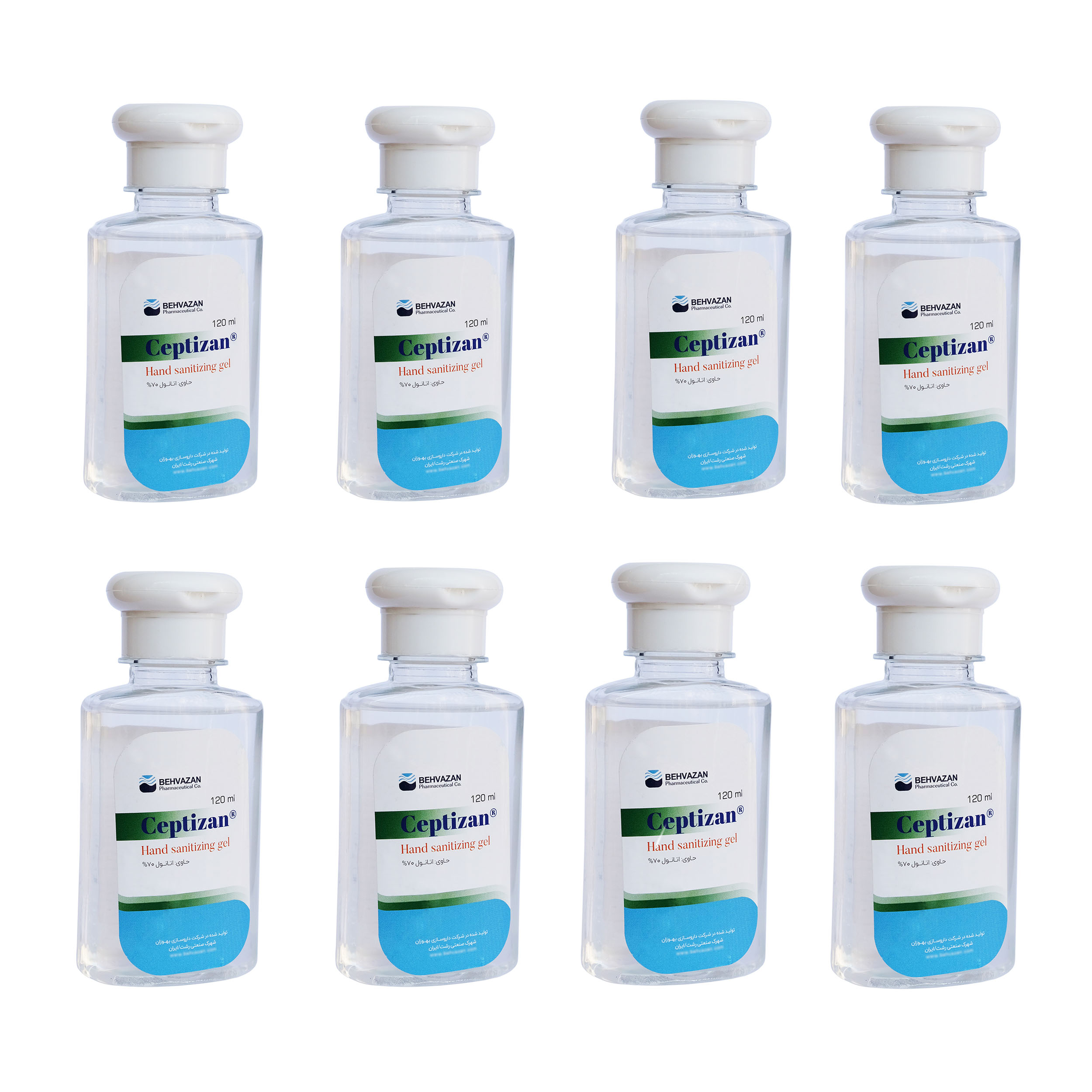 ژل ضدعفونی کننده دست بهوزان مدل ceptizan حجم 120 میلی لیتر بسته 8 عددی