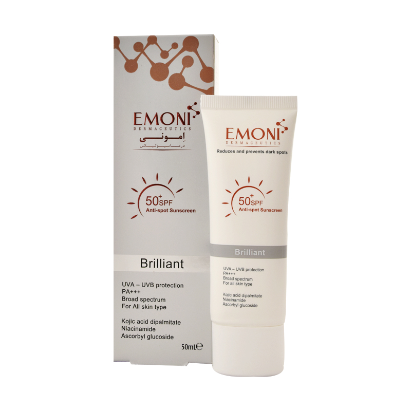 کرم ضد آفتاب بدون رنگ امونی spf50 مدل brilliant مناسب انواع پوست ‌حجم 50 میلی‌لیتر