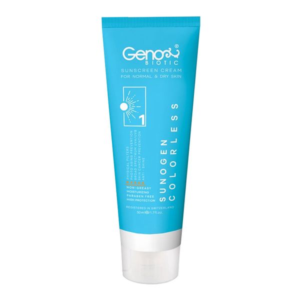 کرم ضد آفتاب بدون رنگ ژنوبایوتیک spf 50 مدل 388 مناسب پوست های خشک و معمولی حجم 50 میلی‌لیتر
