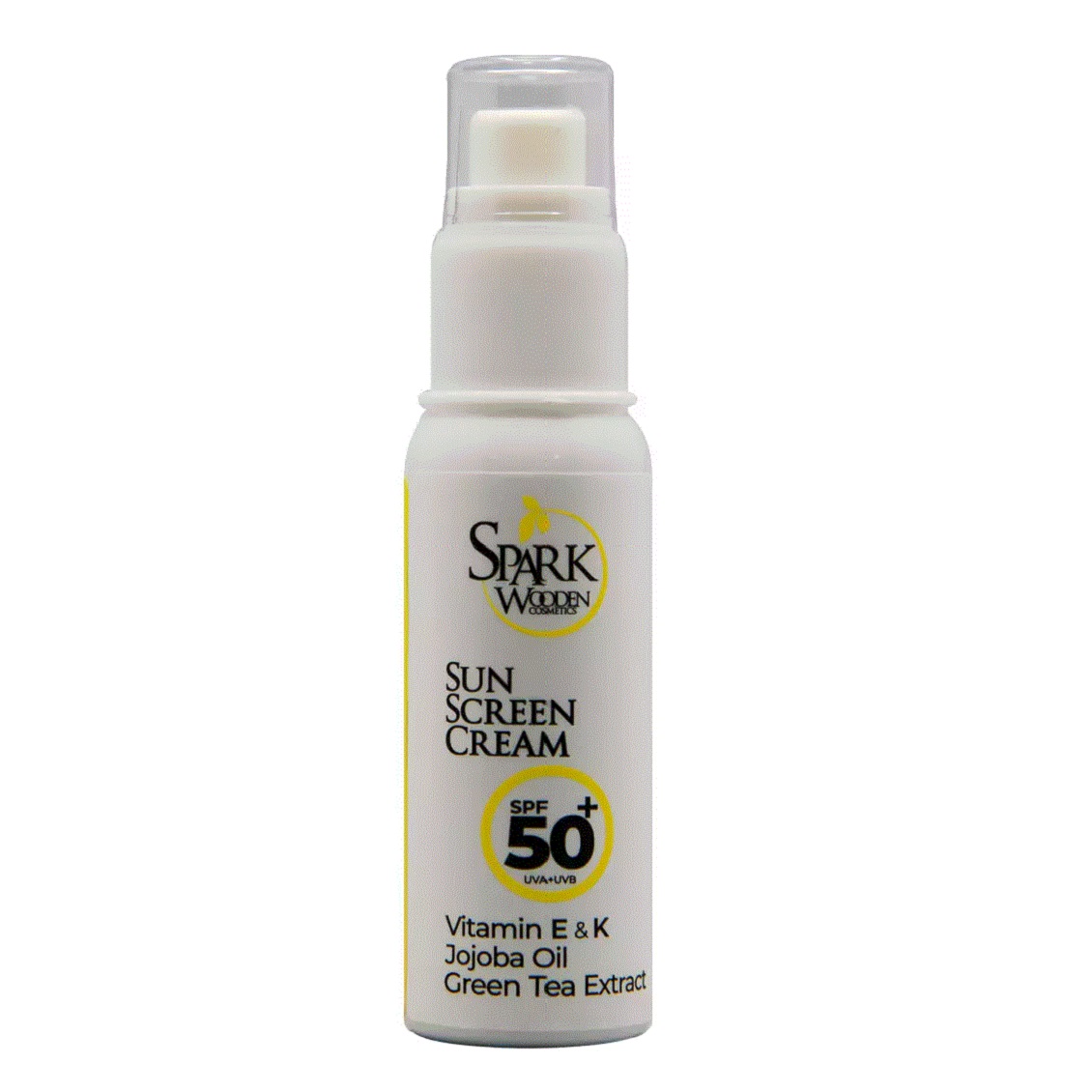 کرم ضد آفتاب بی رنگ اسپارک وودن مدل spf50 مناسب انوع پوست حجم 50 میلی لیتر