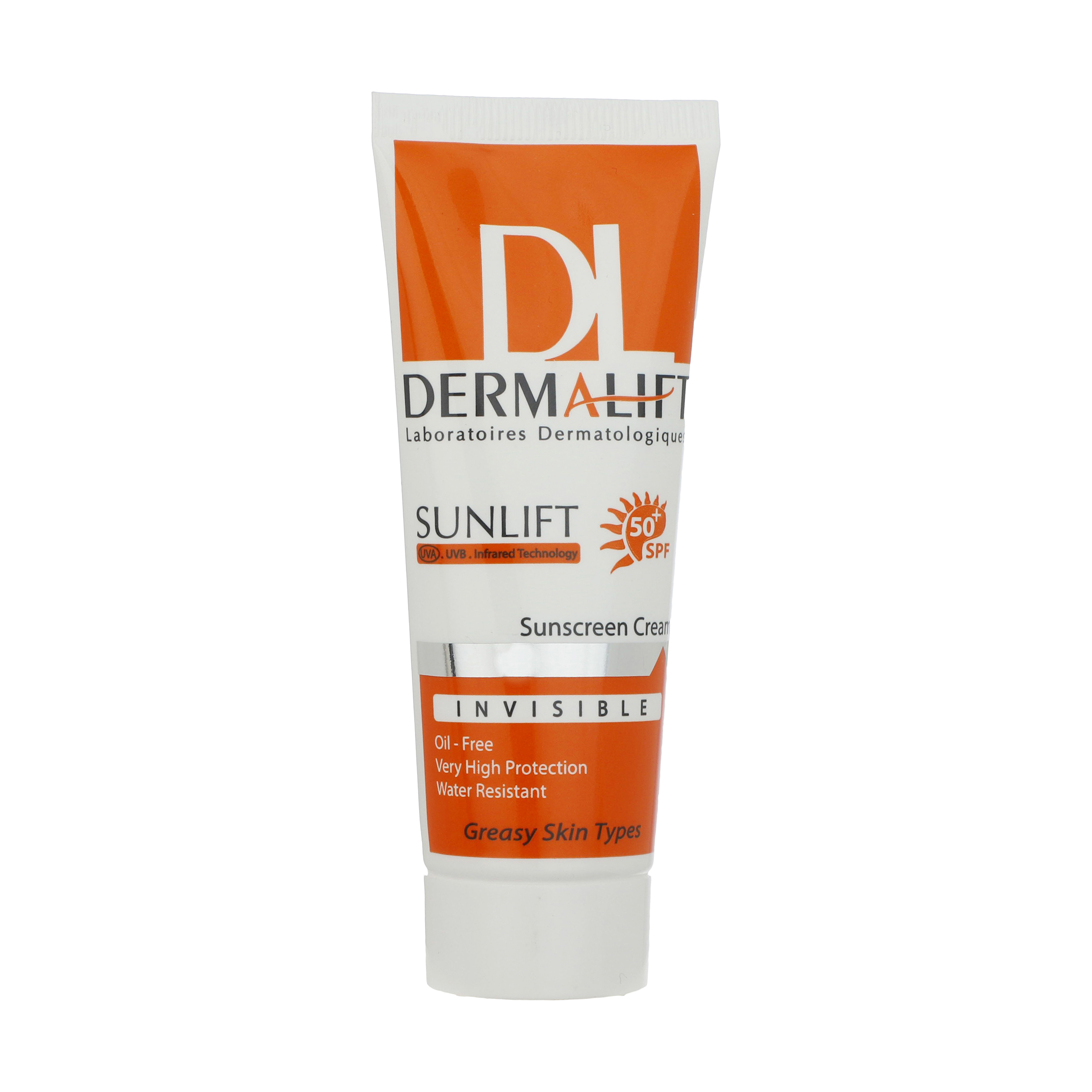 کرم ضد آفتاب بی رنگ درمالیفت مدل spf50 مناسب پوست های چرب حجم 40 میلی لیتر