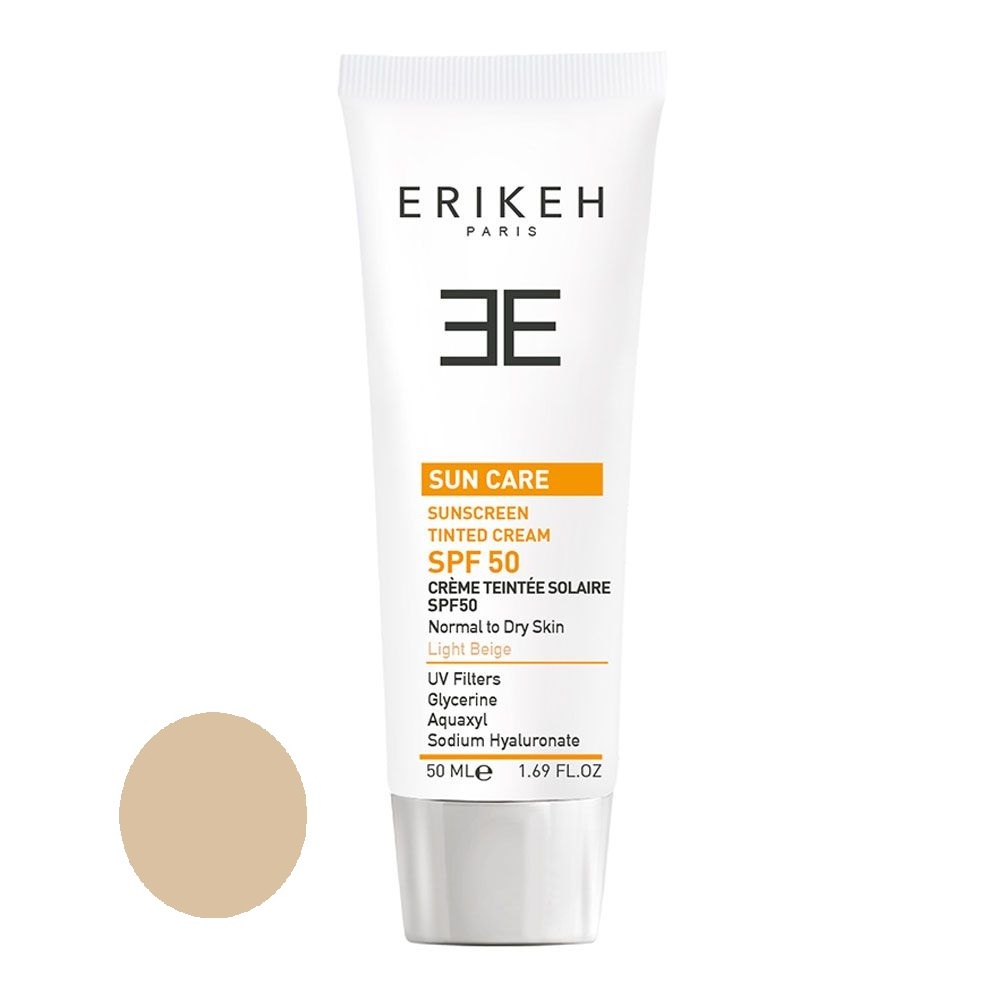 کرم ضد آفتاب رنگی اریکه spf 50 مدل lb ‌مناسب پوست‌های خشک و معمولی حجم 50 میلی‌لیتر