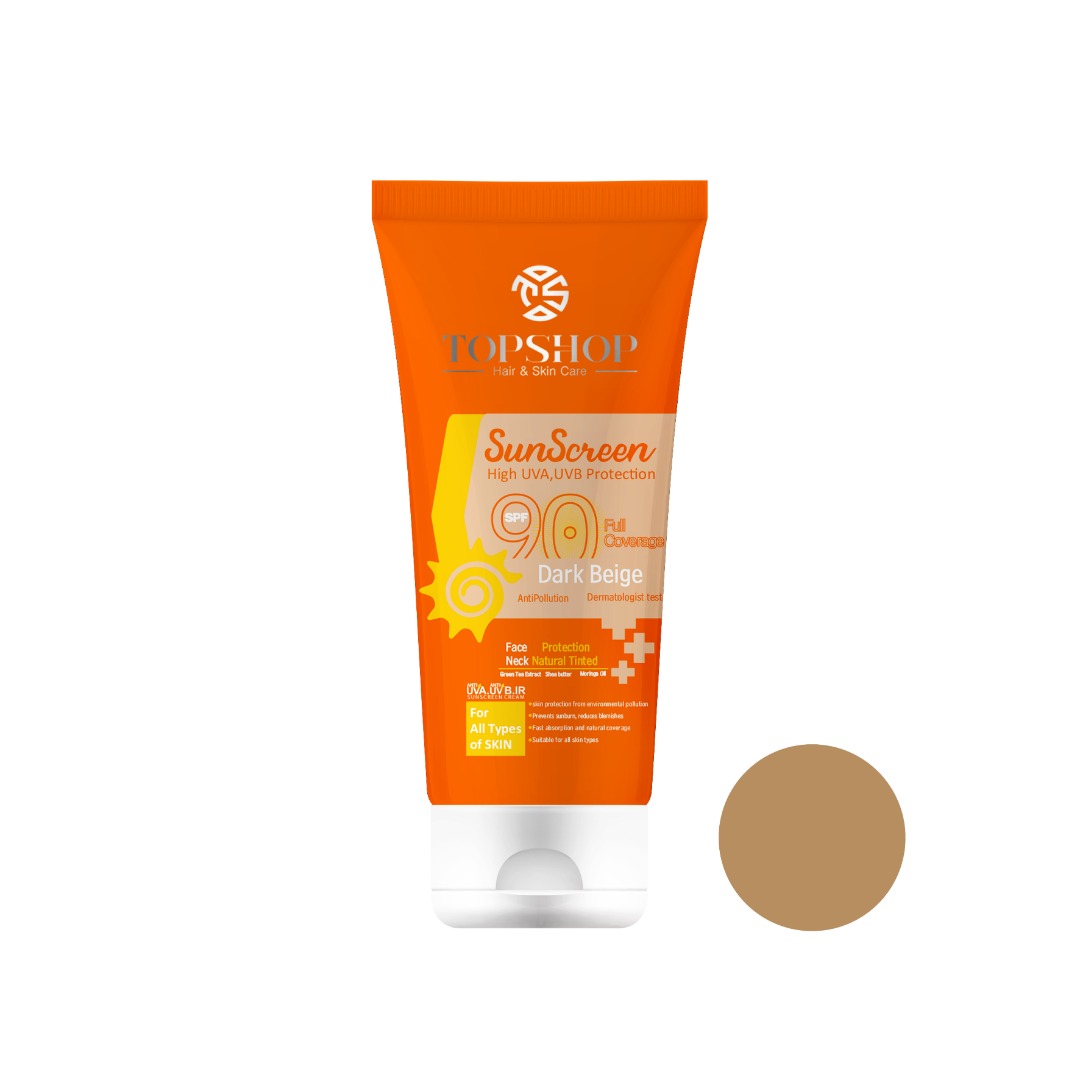 کرم ضد آفتاب رنگی تاپ شاپ مدل dark beige spf 90 مناسب انواع پوست حجم 50 میلی لیتر
