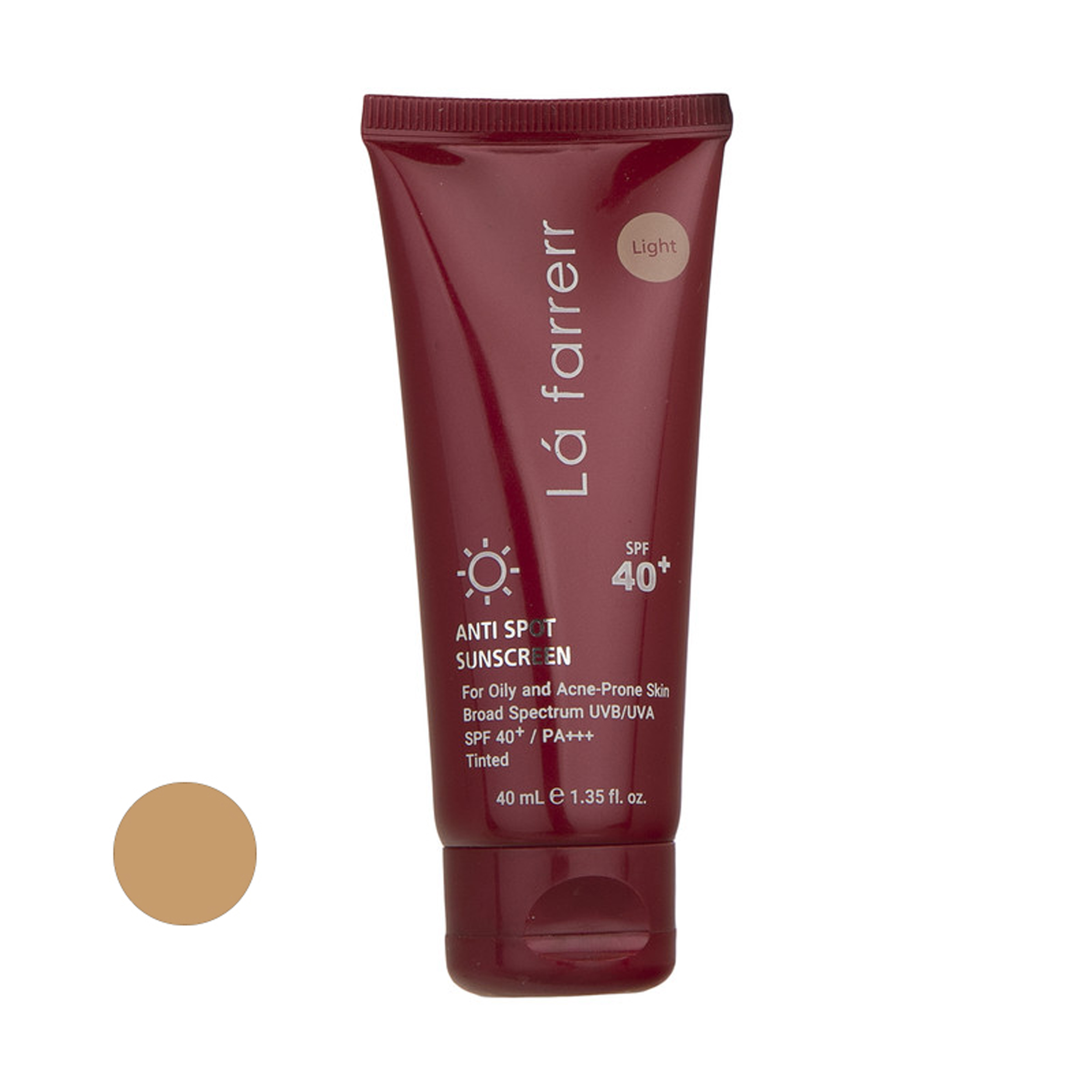 کرم ضد آفتاب رنگی لافارر spf 40 مدل anti spot ‌مناسب پوست‌های چرب حجم 40 میلی‌لیتر
