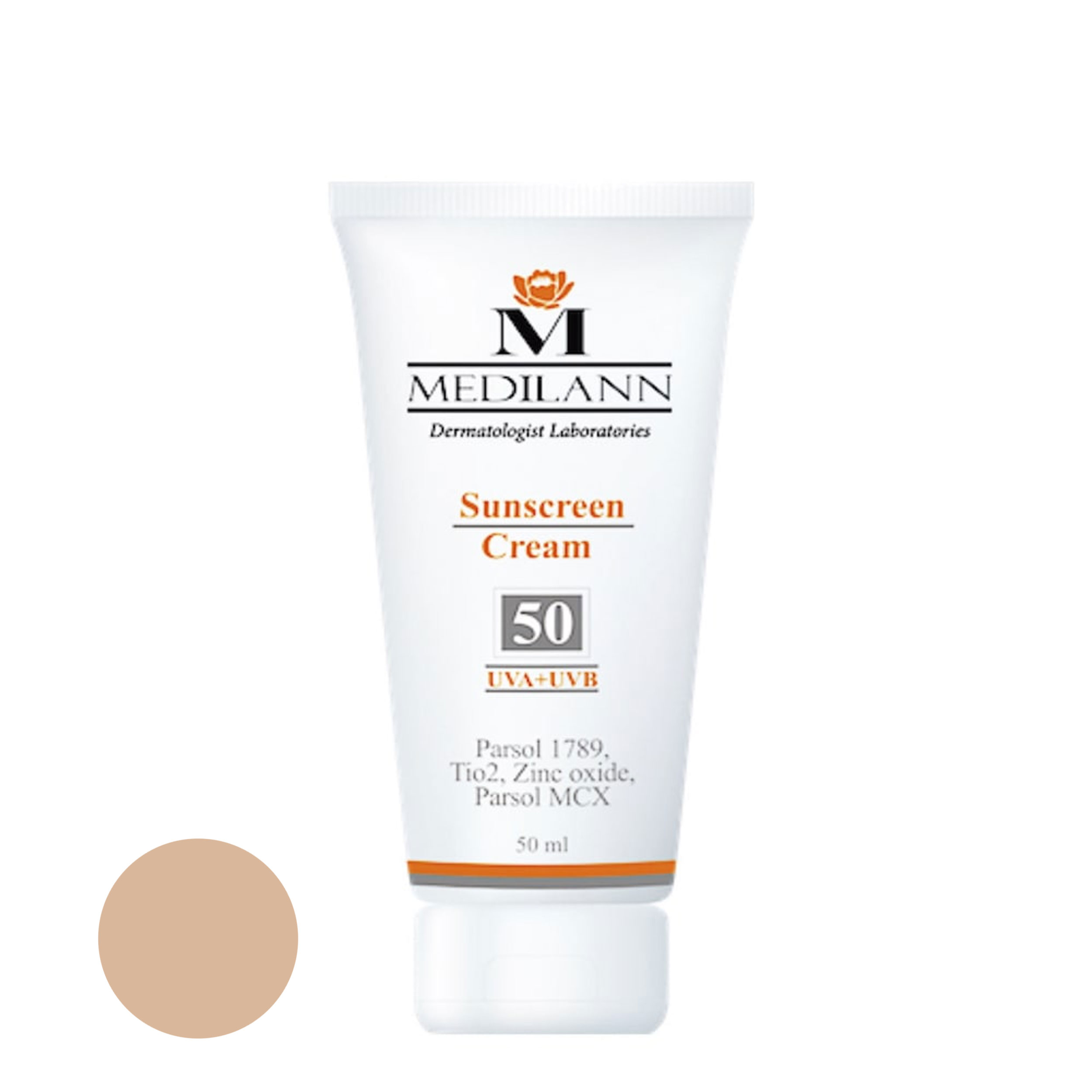کرم ضد آفتاب رنگی مدیلن spf50 مناسب پوست های خشک حجم 50 میلی لیتر