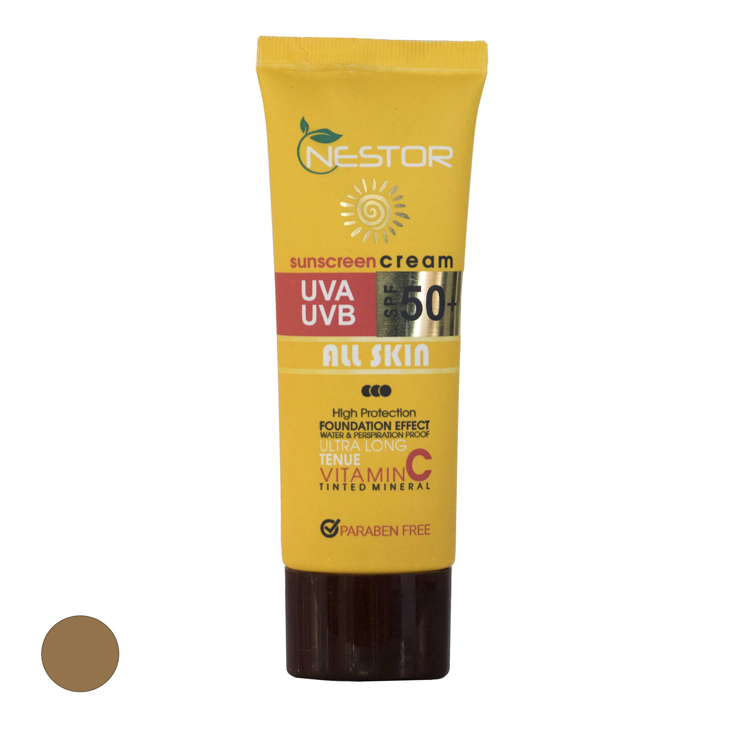 کرم ضد آفتاب رنگی نستور spf50 مدل ویتامین c مناسب انوع پوست حجم 100 میلی لیتر