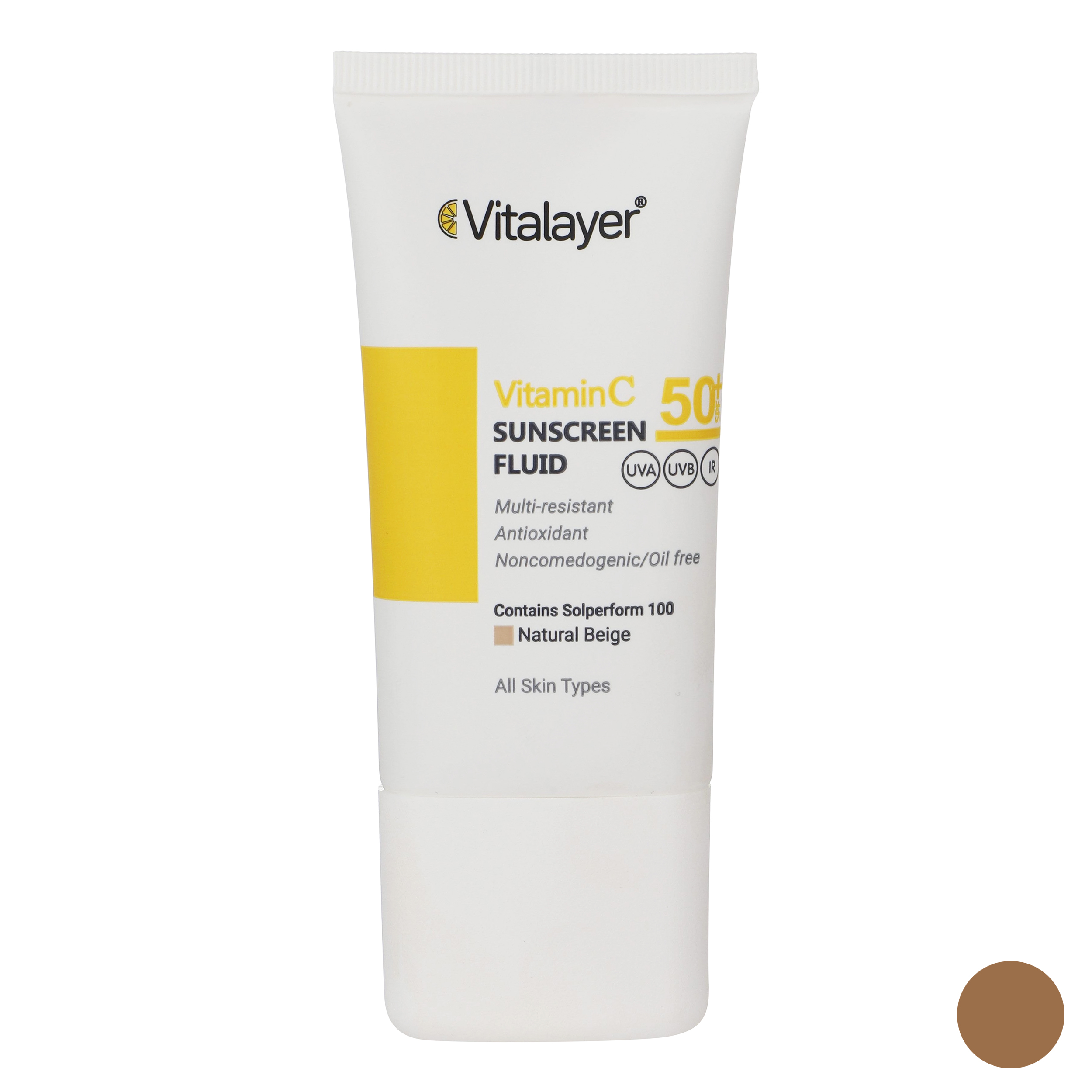 کرم ضد آفتاب رنگی ویتالیر spf 50 مدل vitamin c ‌مناسب انواع پوست حجم 50 میلی‌لیتر
