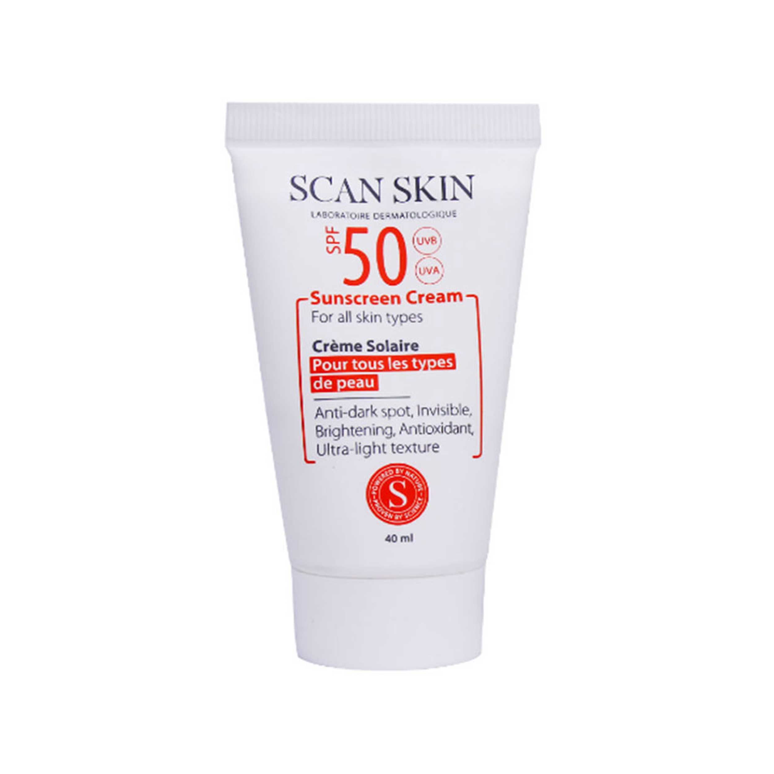 کرم ضد آفتاب و ضد لک بی رنگ اسکن اسکین مدل spf50 مناسب انواع پوست حجم 40 میلی لیتر
