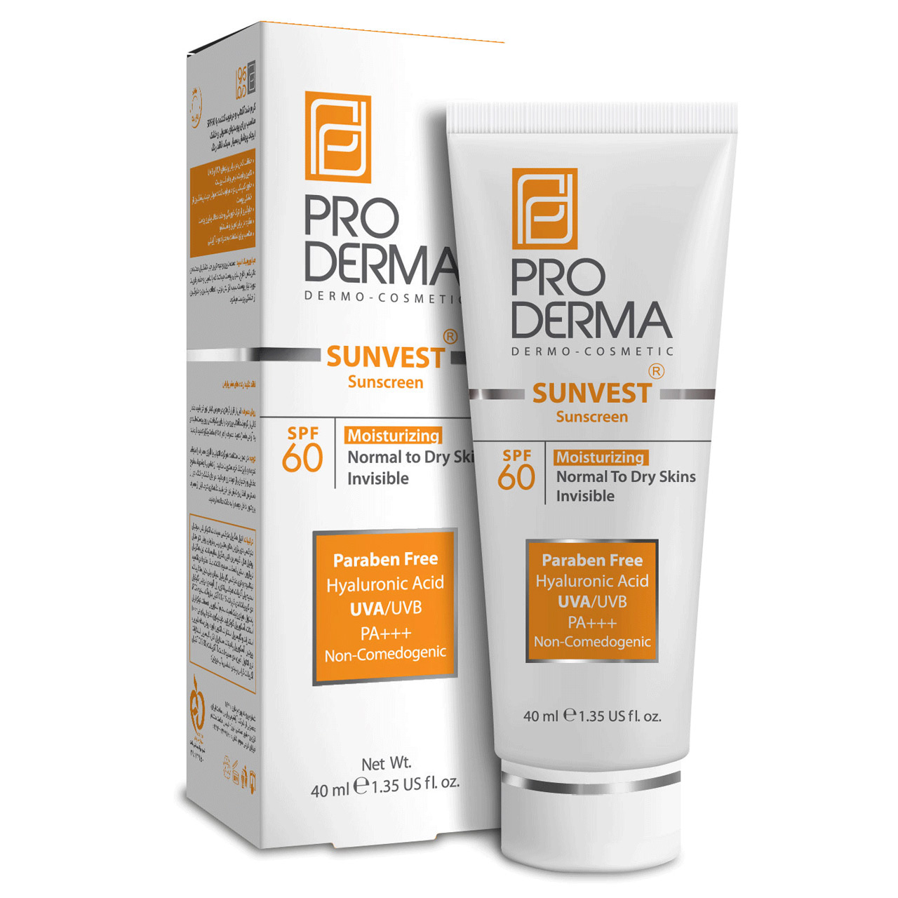 کرم ضد آفتاب و مرطوب کننده پرودرما مدل spf60 حجم 40 میلی لیتر