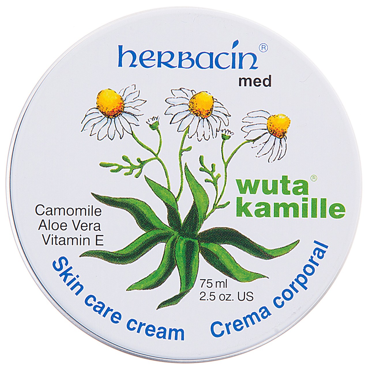 کرم ضد چروک و مرطوب کننده هرباسین مدل wuta kamille aloevera کاسه ای برای پوست های حساس حجم 75 میلی لیتر
