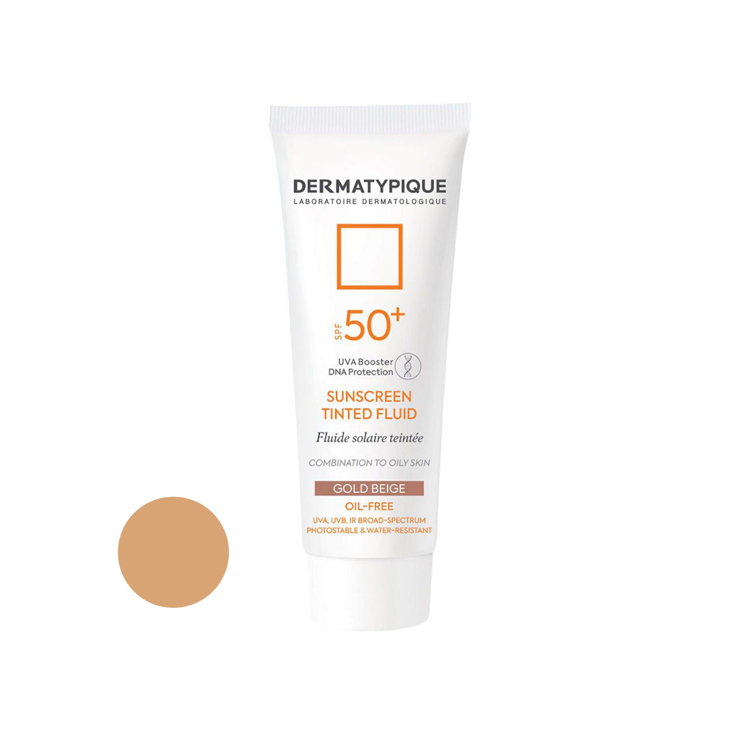 کرم ضدآفتاب رنگی درماتیپیک spf50 مدل tinted fluid مناسب پوست های چرب حجم 50 میلی لیتر