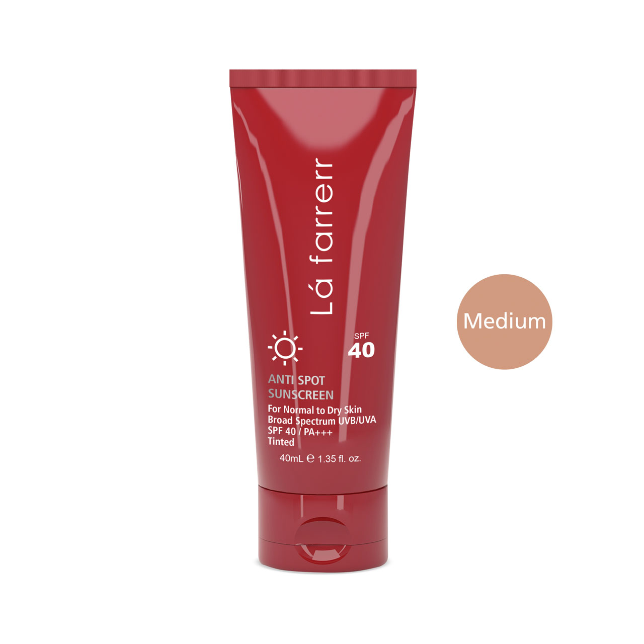 کرم ضدآفتاب و ضد لک رنگی لافارر مدل spf 40 medium مناسب پوست های خشک و معمولی حجم 40 میلی لیتر