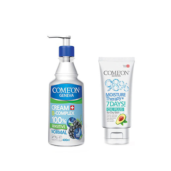 کرم مرطوب کننده کامان مدل normal b complex حجم 400 میلی لیتر به همراه کرم کامان مدل oil plus حجم 75 میلی لیتر