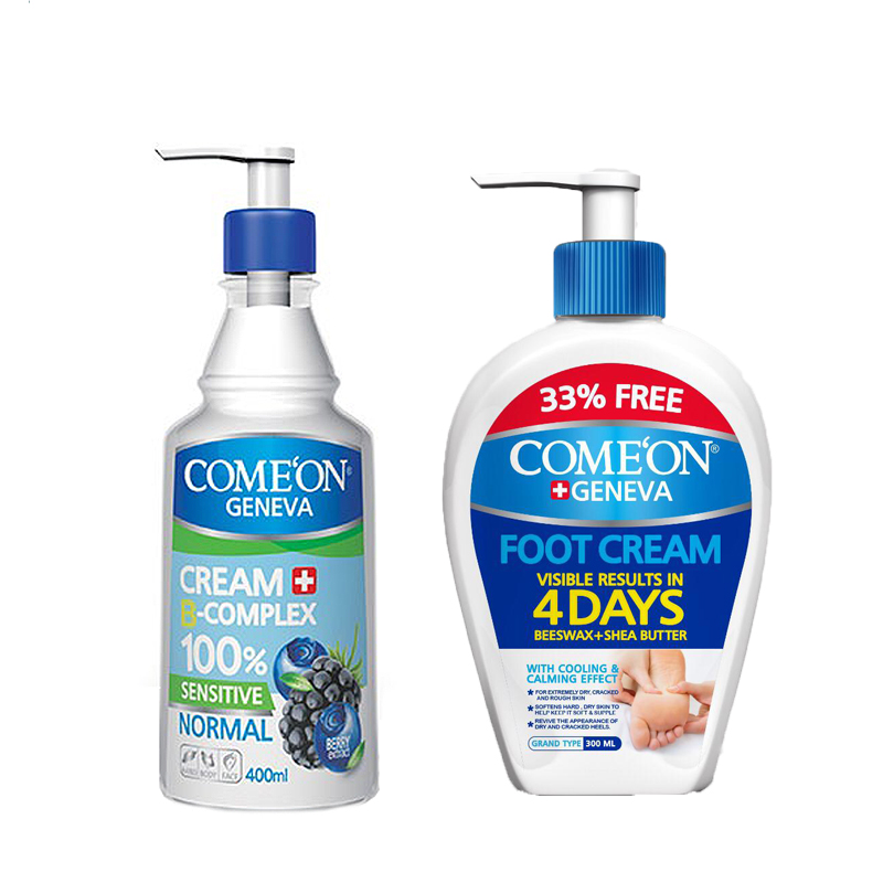 کرم مرطوب کننده کامان مدل normal bcomplex حجم 400 میلی لیتر به همراه کرم ترک پا حجم 300 میلی لیتر