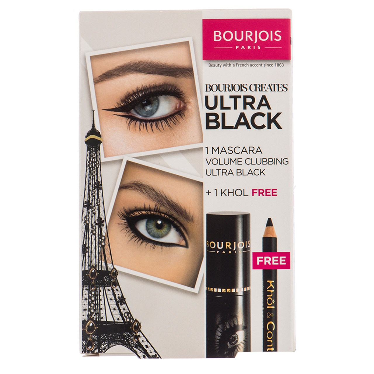 کیت ریمل حجم دهنده بورژوآ مدل clubbing ultra black همراه با مداد چشم